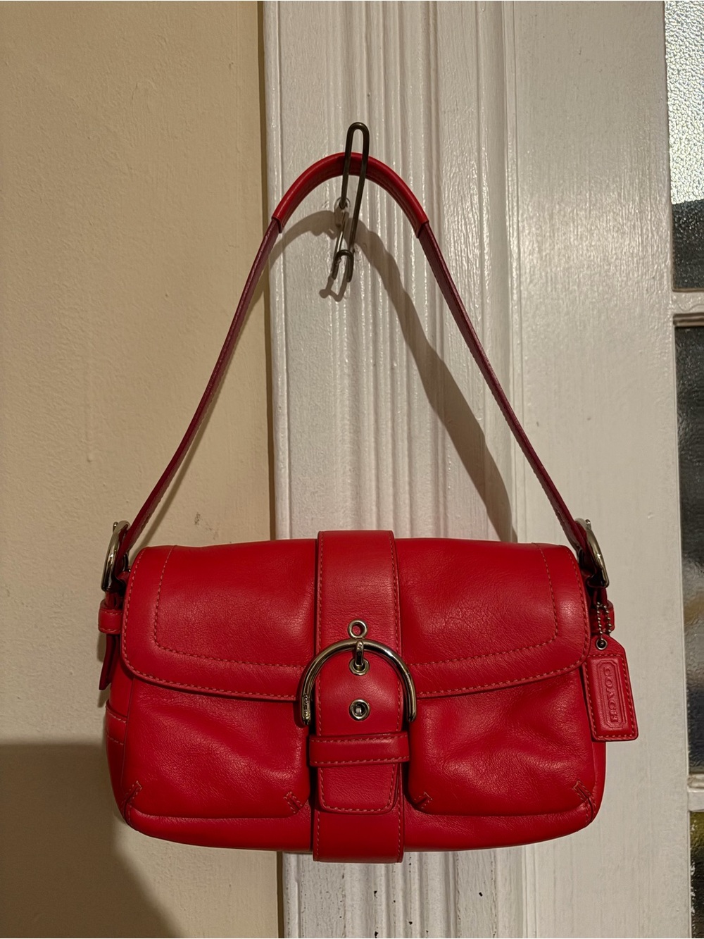 Coach Red Leather Buckle Shoulder Bag